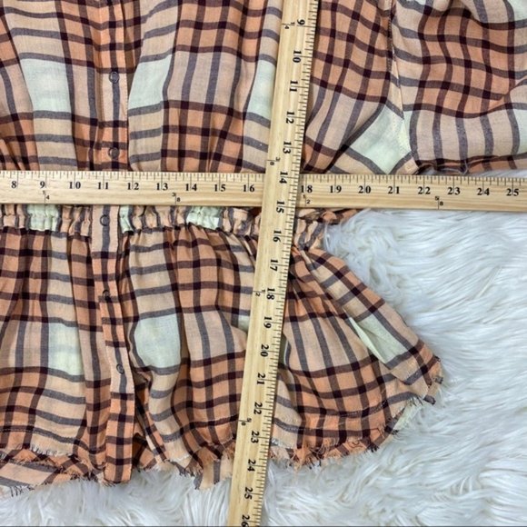 Free People We The Free Pacific Dawn Plaid Shirt Size Large NWT Peach Tree Combo - Picture 5 of 9